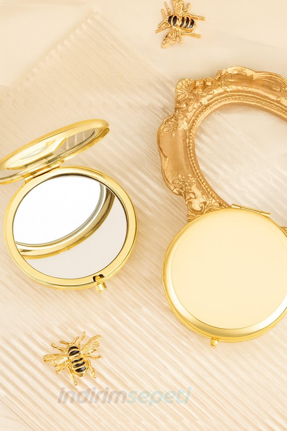 Makyaj Aynası Yuvarlak Çift Taraflı Cep Tipi Çanta İçi Taşınabilir Gold Ayna Hediyelik Promosyon Katlanabilir - indirimsepeti