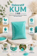 Turkuaz Dekoratif Kuvars Kum 1 KG – Tozsuz, Toksik İçermez, İnce Taneli Hobi Kumu, Kum Boyama