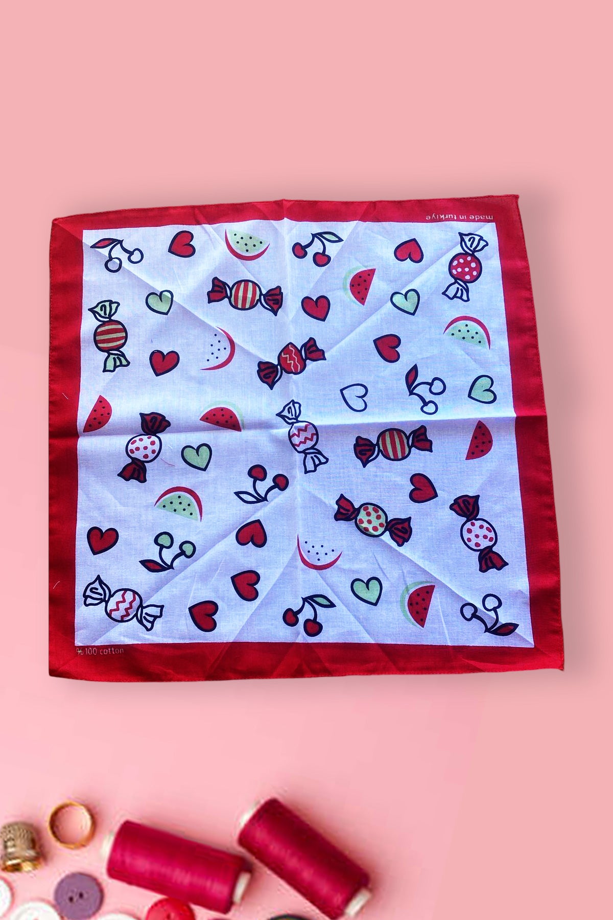 Meyveli Baskılı Pamuklu Kare  Eşarp Nefes Alabilir Boyun Eşarp Günlük Güneş Koruyucu 1 Adet - Indirimsepeti