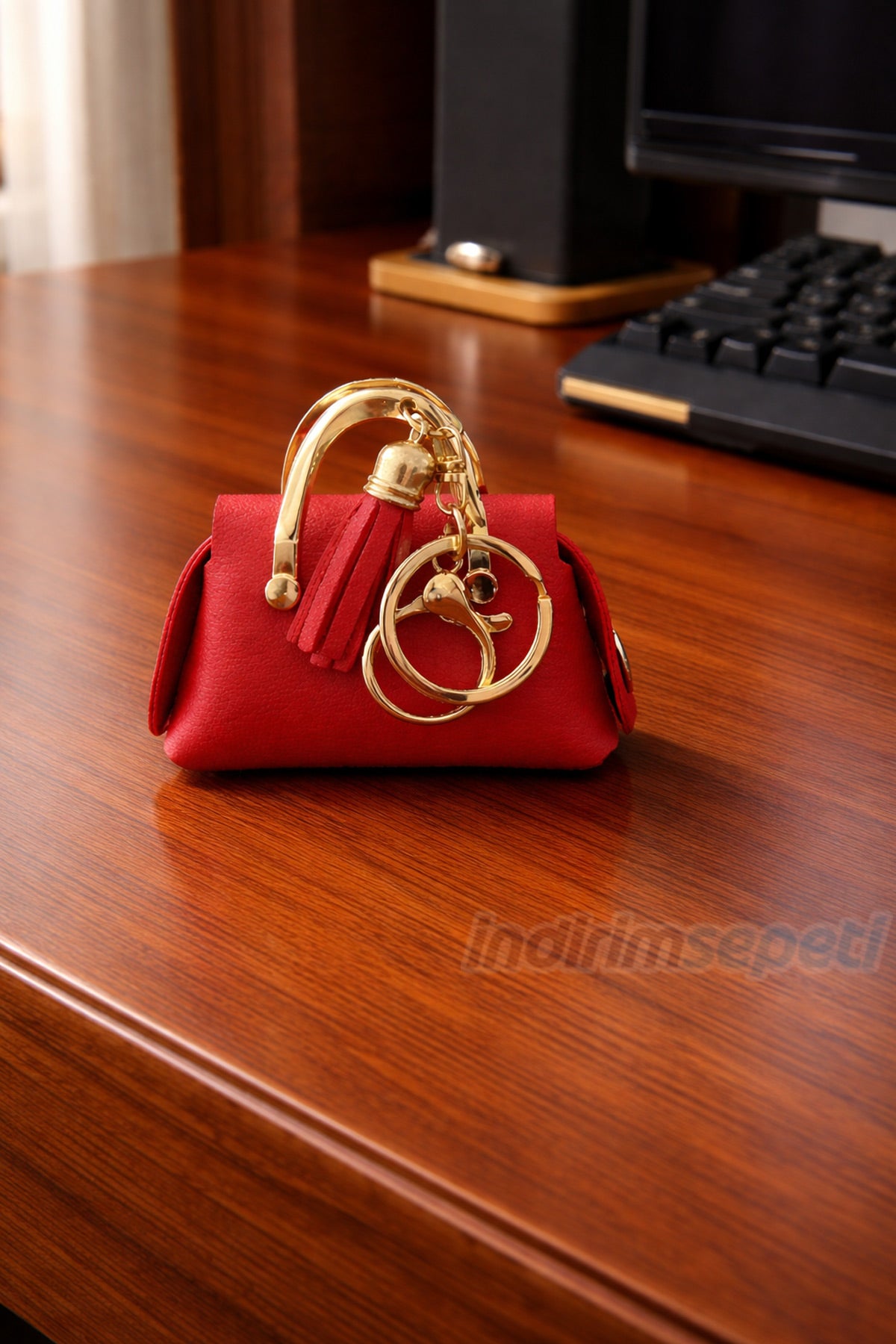Mini Çanta Metal Kulplu Anahtarlık & AirPods Kutusu - Şık Tassel Detaylı PU Deri Bozuk Para Cüzdanı ve Anahtarlık - 9x5x7 cm - indirimsepeti