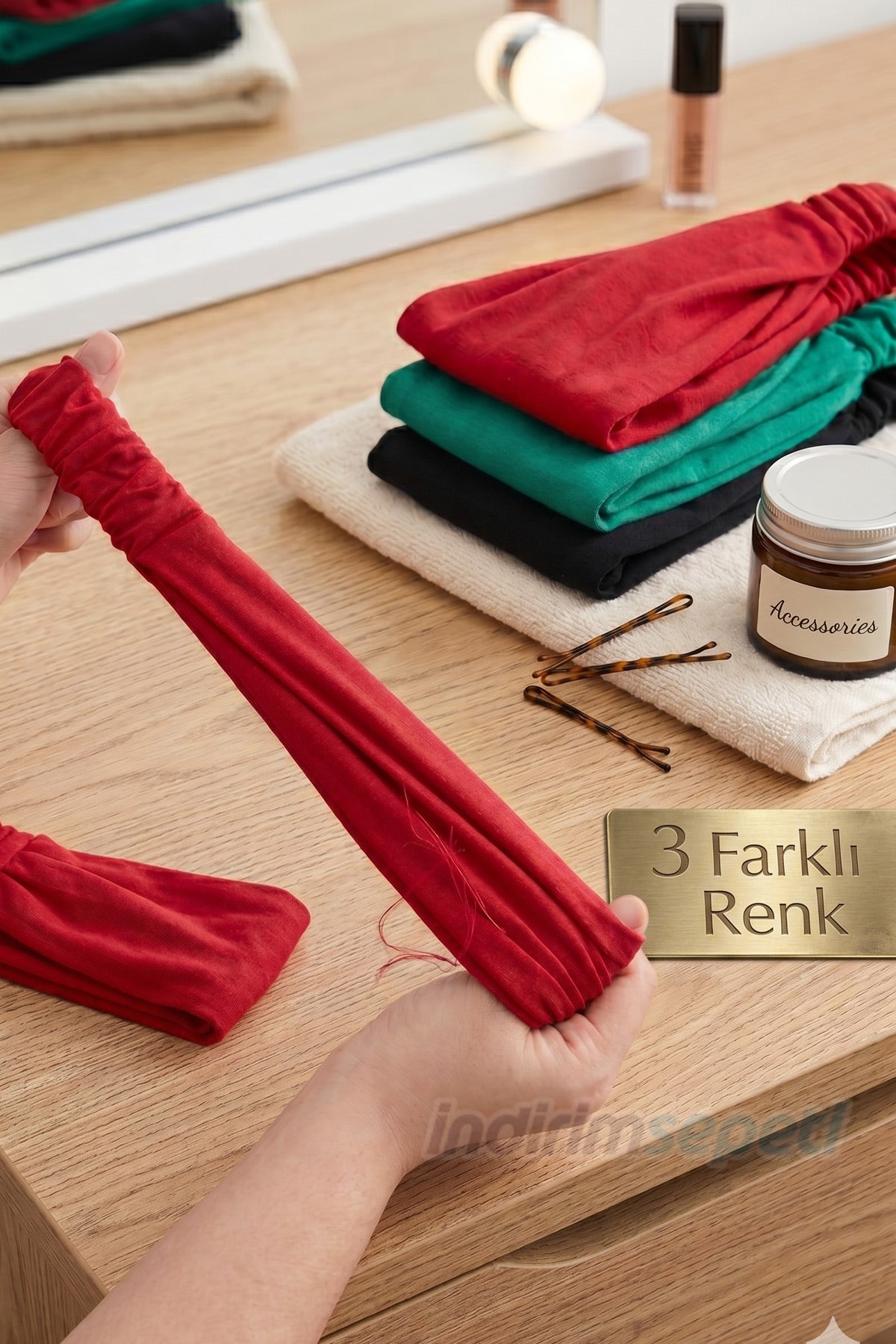 Saç Bandı Pamuklu Lastikli 3 Farklı Renk Model 20 Bahar ve Yaz Stili, Esnek Bandı Kırmızı Yeşil Koyu Lacivert - indirimsepeti
