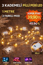 1 Metre 3 Modlu Pilli Peri Led – Sürekli / Yanıp Sönen / Nabız Modlu Dekor Işığı Mini Güç Kutulu Dekoratif led