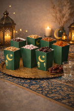 Ramazan Temalı 8’li Atıştırmalık Kutusu – Haki Yeşil Ay Yıldız Desenli Karton Snack Box Seti - indirimsepeti