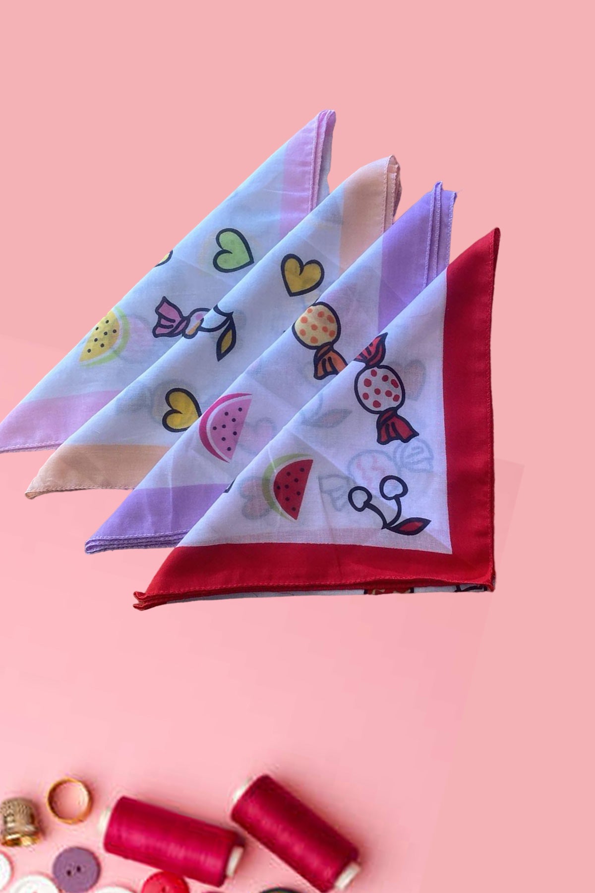 Meyveli Baskılı Pamuklu Kare  Eşarp Nefes Alabilir Boyun Eşarp Günlük Güneş Koruyucu 1 Adet - Indirimsepeti