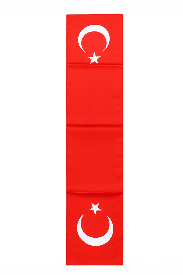 Türk Bayraklı Saten Fular – 140x30 cm | Ay-Yıldız Desenli Şal & Boyun Aksesuarı