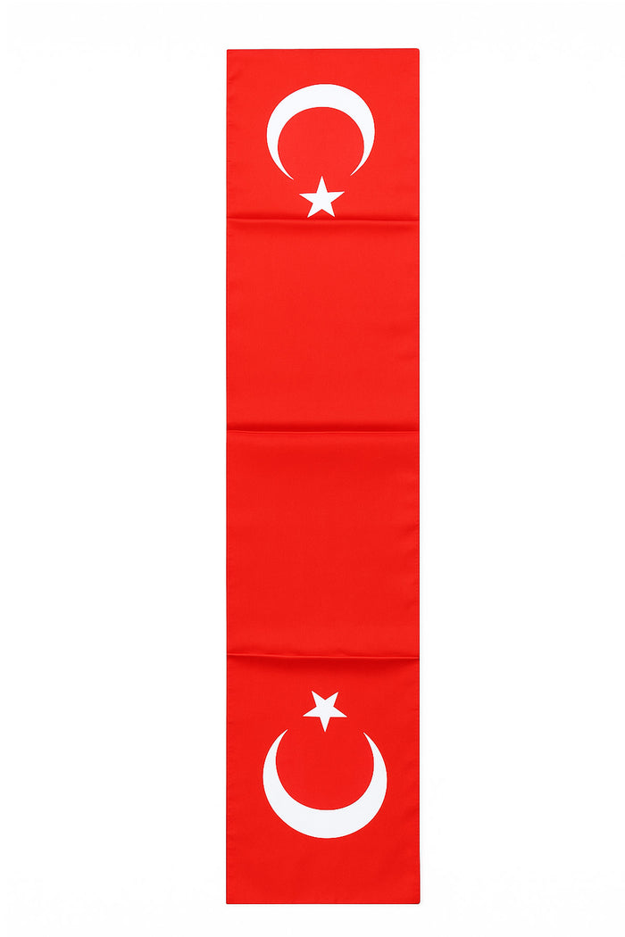 Türk Bayraklı Saten Fular – 140x30 cm | Ay-Yıldız Desenli Şal & Boyun Aksesuarı