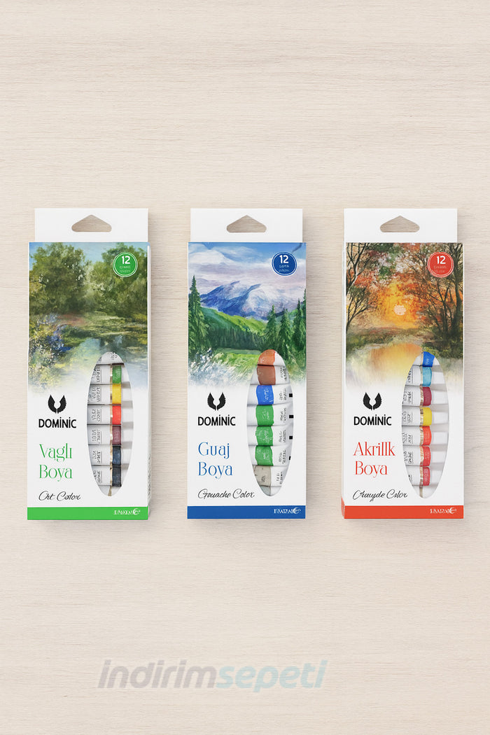 3’lü Sanat Seti – Guaj Boya 12x9ml, Akrilik Boya 12x5ml ve Profesyonel Guaj Boya Seti – 36 Renk Hobi & Sanat Boyama Seti