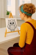 Ahşap Şövale ve 20x20 Çizimli Boyama Tuvali Seti – Çocuk Sanat Etkinliği ve Dekor Sunum Standı