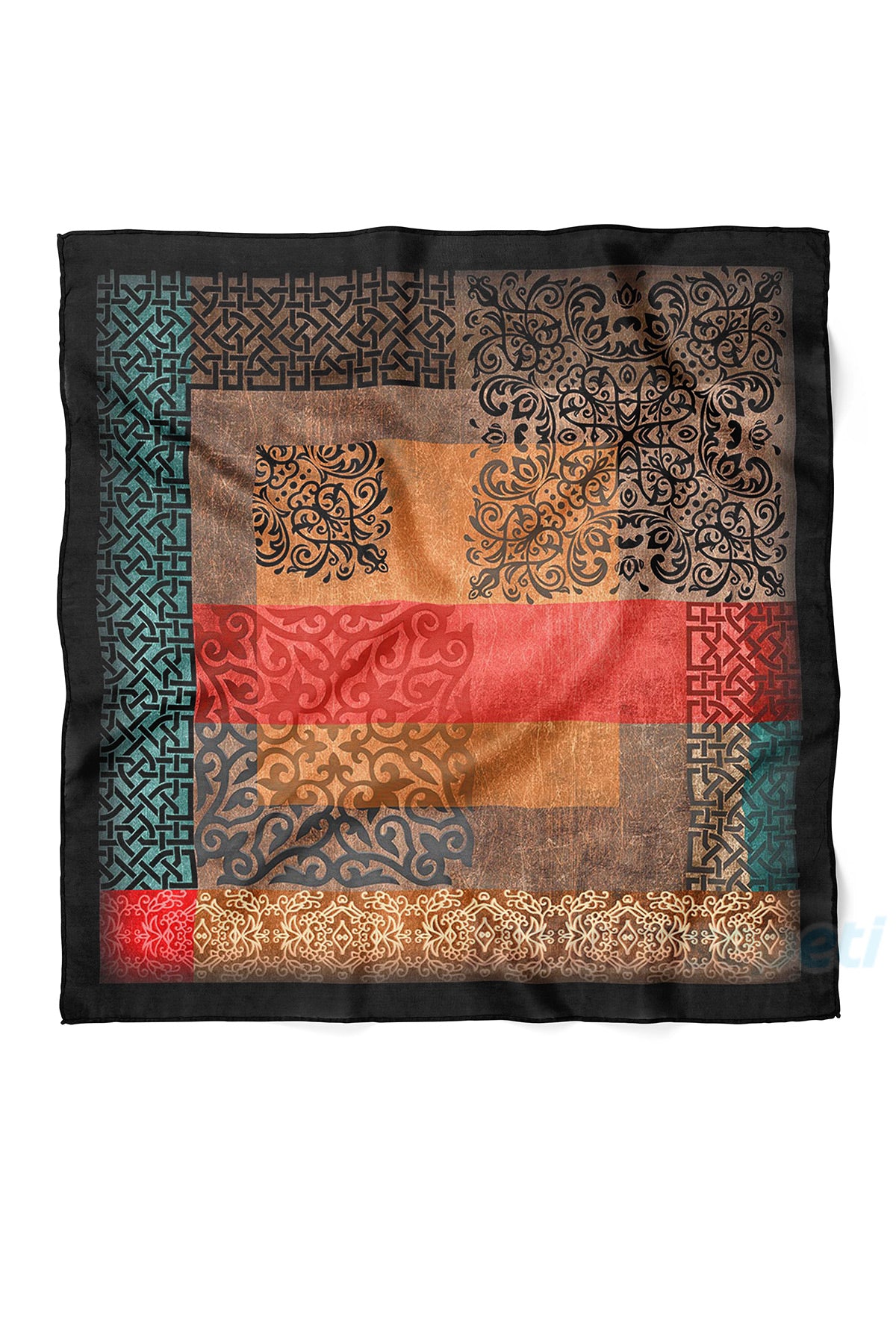 Anadolu Saray Bezeme Tezyinat Sanat Klasik Ornamental Motif Desenli Saten Bandana Fular