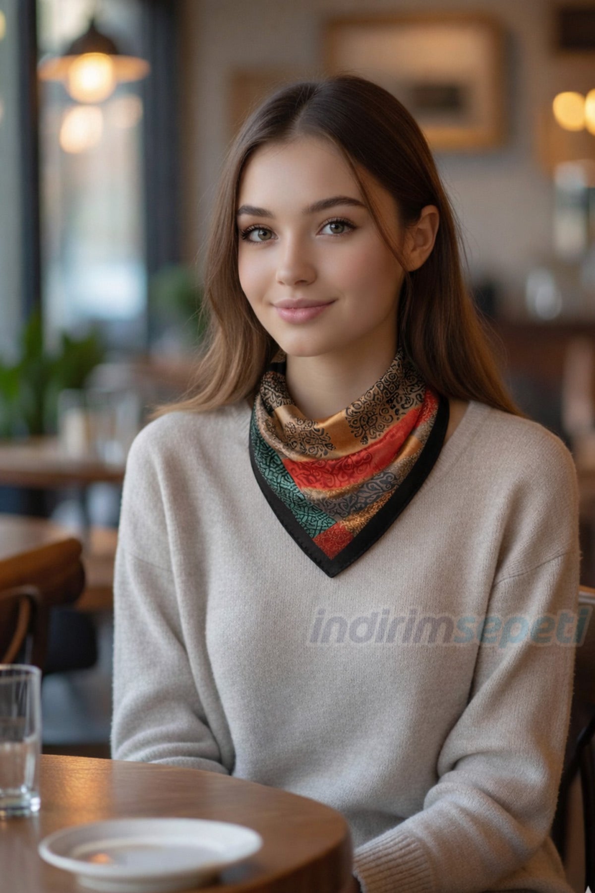 Anadolu Saray Bezeme Tezyinat Sanat Klasik Ornamental Motif Desenli Saten Bandana Fular