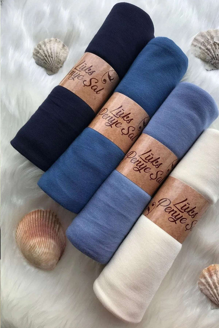 Penye Şal 4'lü Set 70 x 170 cm Siyah Mavi Açık Mavi Krem - Indirimsepeti