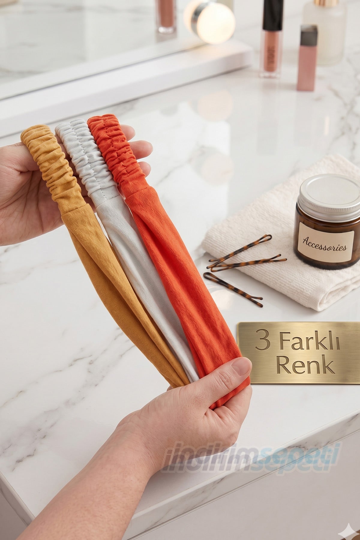 3’lü Set Pamuklu Esnek Saç Bandı – Model 3 Makyaj ve Cilt Bakım Bandana Turuncu Hardal Kirli beyaz - indirimsepeti