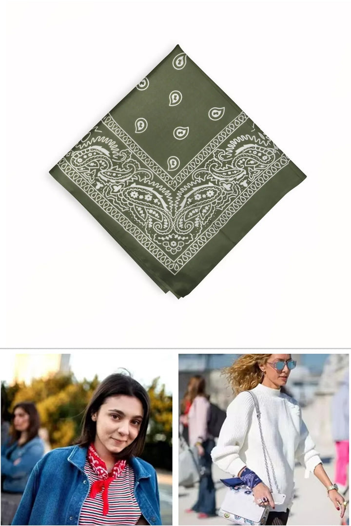 Bandana Etnik Desenli Bisiklet & Motosiklet Etkinlik Gezi Eğlence Haki Pamuklu - Indirimsepeti
