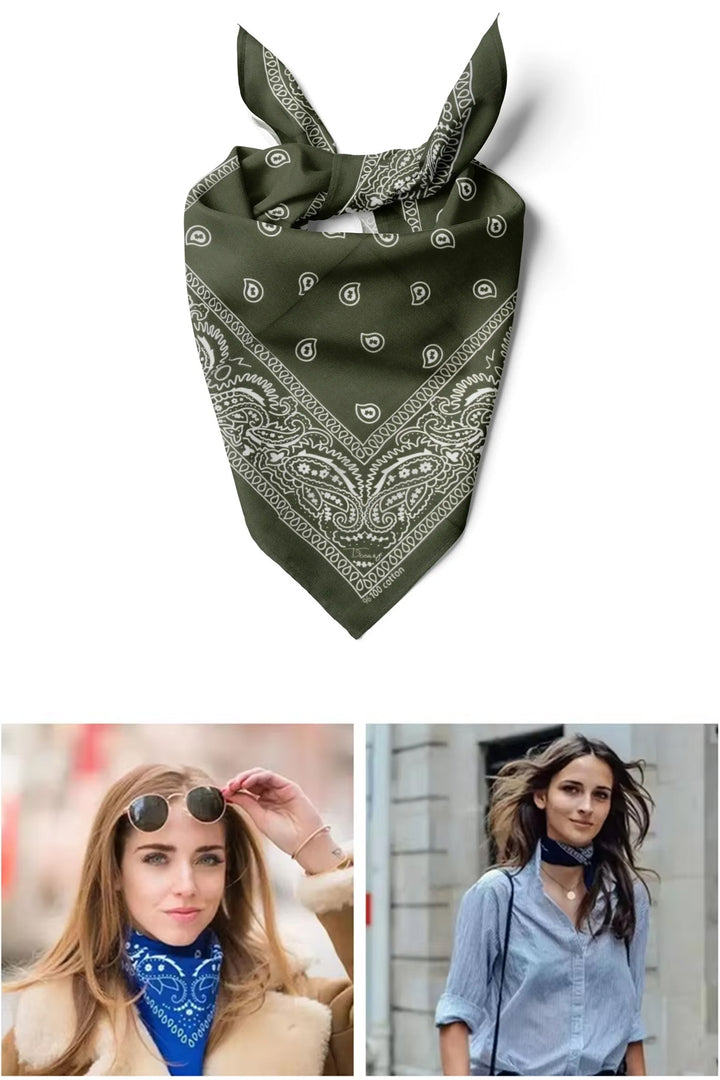 Bandana Etnik Desenli Bisiklet & Motosiklet Etkinlik Gezi Eğlence Haki Pamuklu - Indirimsepeti