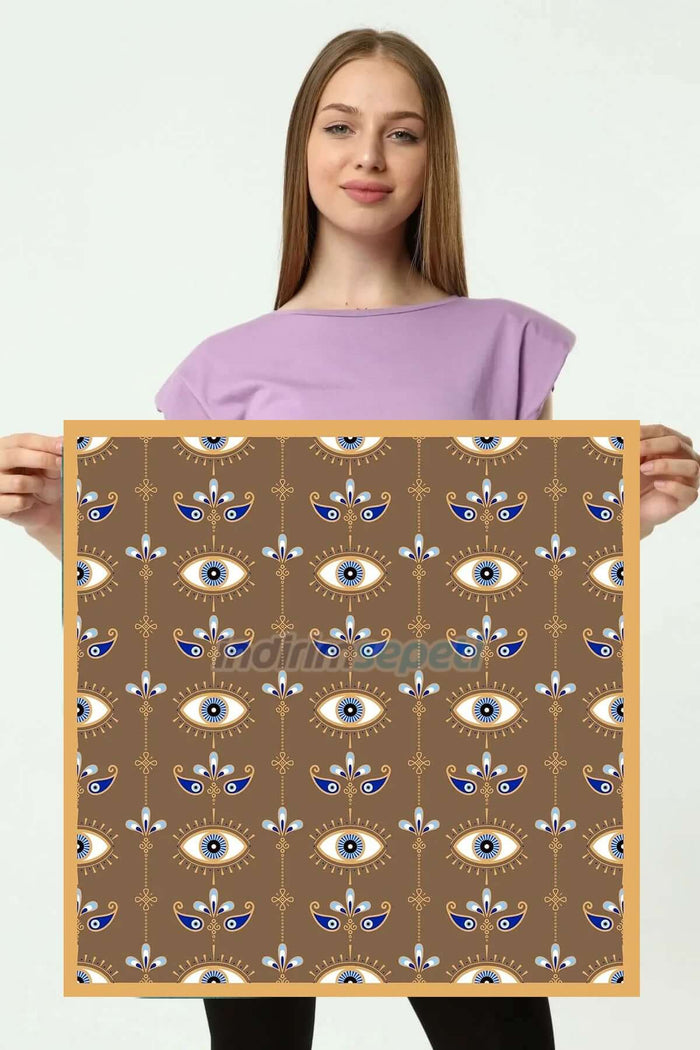 Saten Kumaş ipeksi Bandana Fular Nazar Mavi Göz Evil Eye Blue Eye - Indirimsepeti
