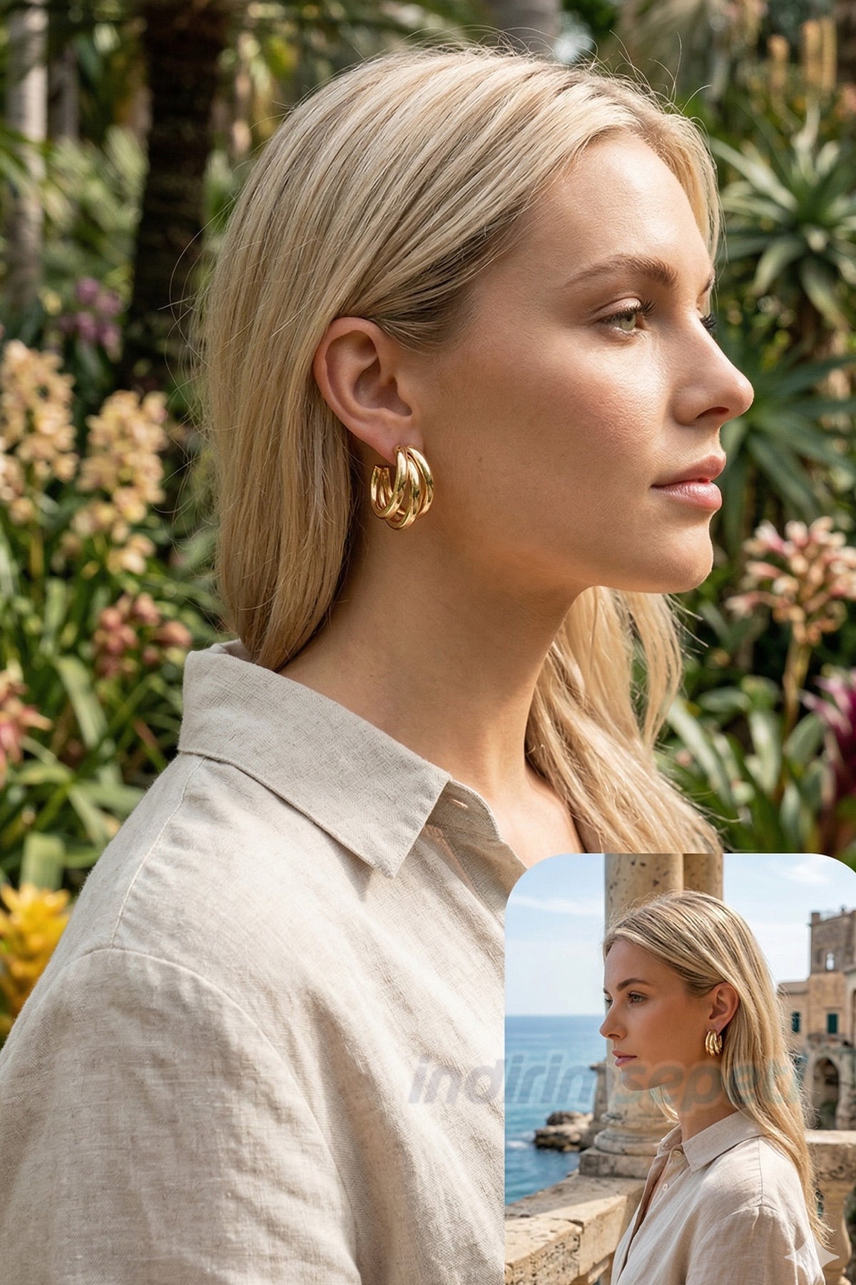 3’lü Gold Halka Küpe 2 cm – Pirinç Üzeri Gold Kaplama Bayan Şık Çoklu Halka Küpe