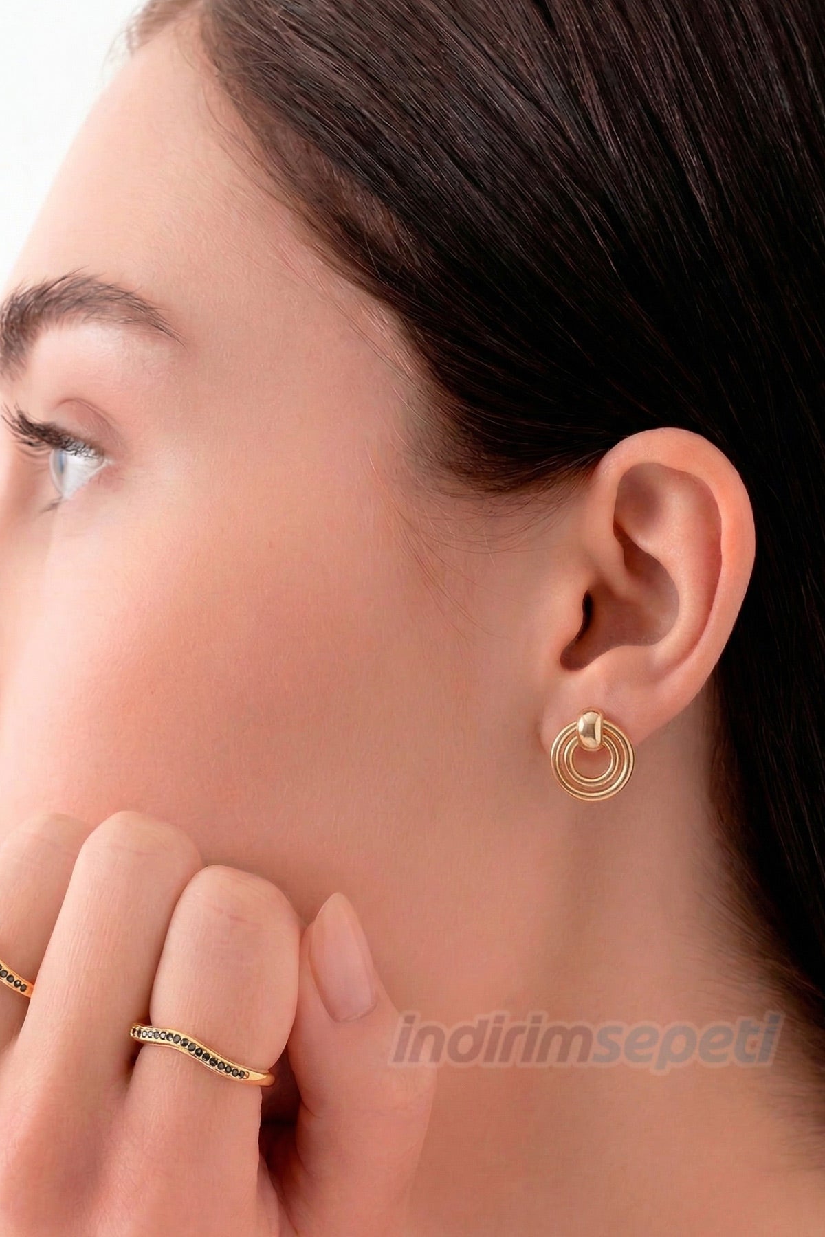 Küpe Gold Kaplama 3 lü Halka Küpe – Pirinç Üzeri Özel Kaplama Çoklu Daire Tasarım Kadın Küpe