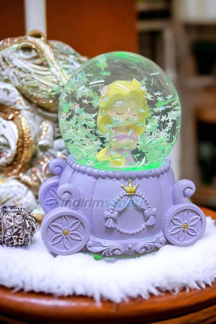 Kar Küre Prenses Küçük Boy Mor 6 cm LED Işık Sanatsal Dekoratif Gece Lambası, Cam Küre, Ev Dekoru, Oda Dekoru, Yıldönümü