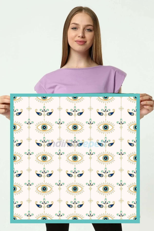 Saten Kumaş ipeksi Bandana Fular NazarSu Yeşili Göz Evil Eye Blue Eye - Indirimsepeti