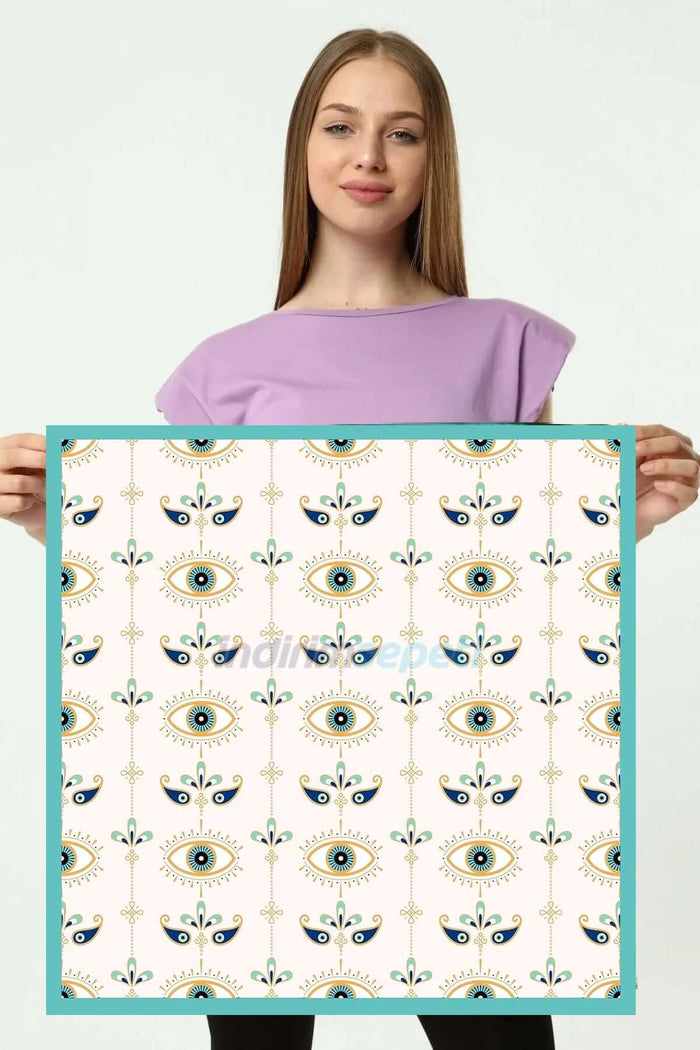 Saten Kumaş ipeksi Bandana Fular NazarSu Yeşili Göz Evil Eye Blue Eye - Indirimsepeti