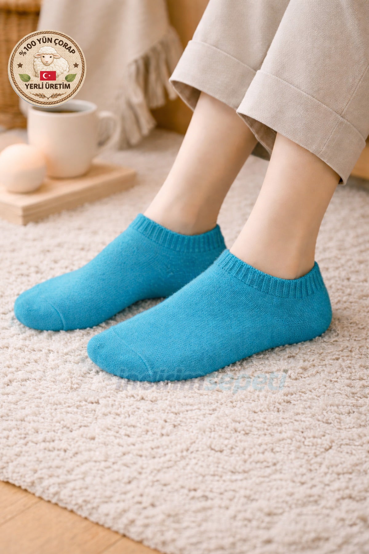 Yün Patik Turkuaz Çorap 36–38 Kışın Ayakları Saran Sıcacık, Yumuşacık Konfor Kışlık Termal Yumuşak Ev Çorabı