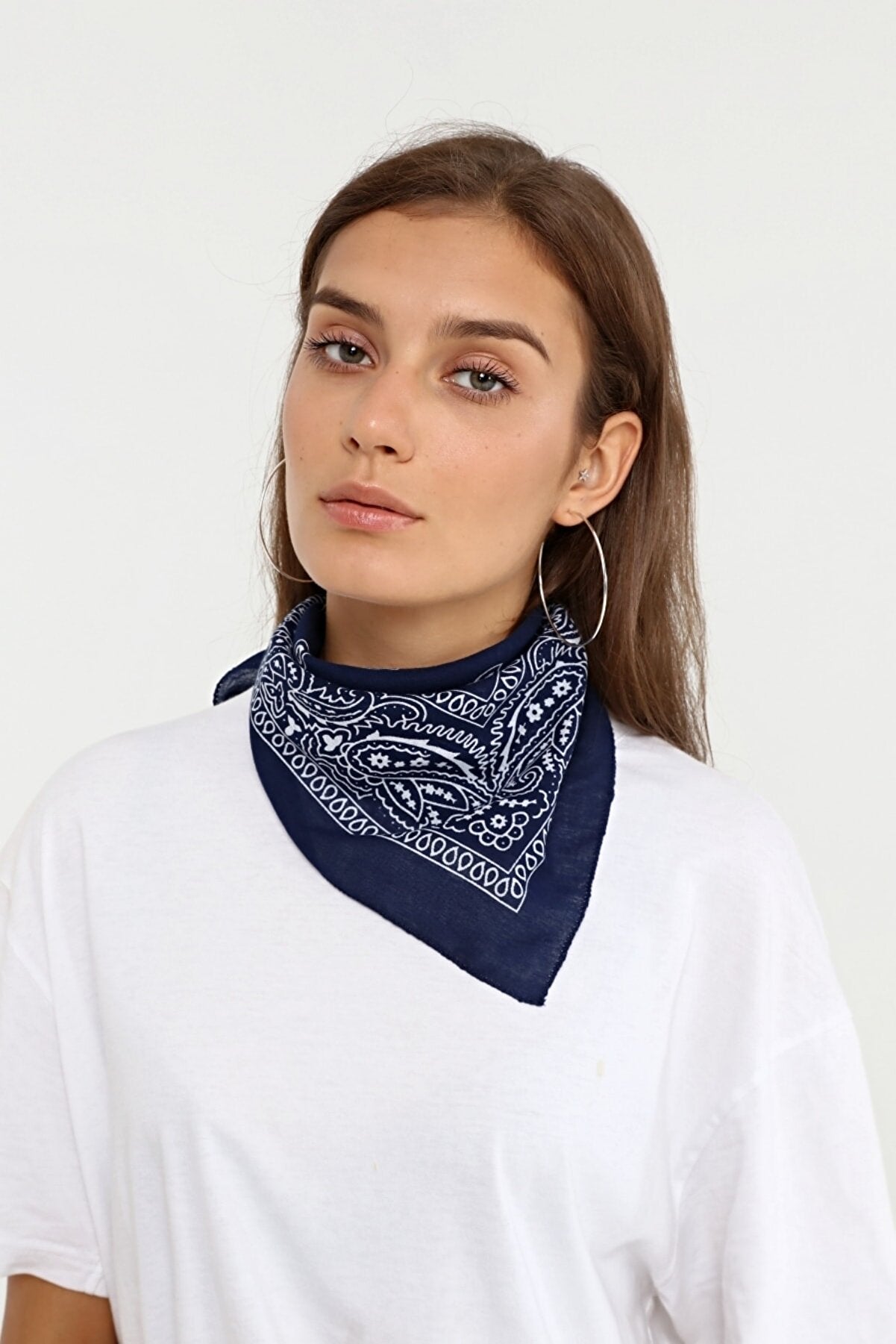 Etnik Desenli Bandana Fular %100 Pamuklu Saç Aksesuar Lacivert - indirimsepeti