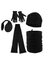 Erkek Siyah Kışlık Polar Eldiven - Polar Bere - Polar Boyunluk - Kulaklık - Atkı 5li Set - Indirimsepeti