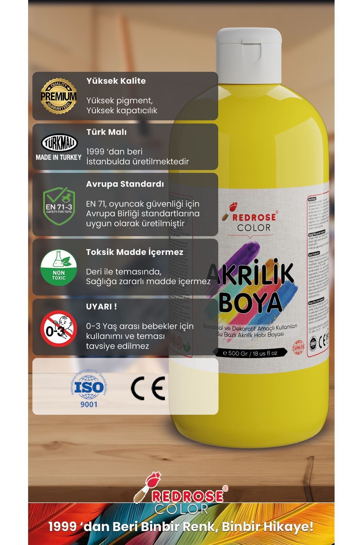 Tüm Renkler Akrilik Boya Seti, 12'li Set 12x500gr Dekoratif Hobi Amaçlı Sanatsal Canlı Renkler - Indirimsepeti