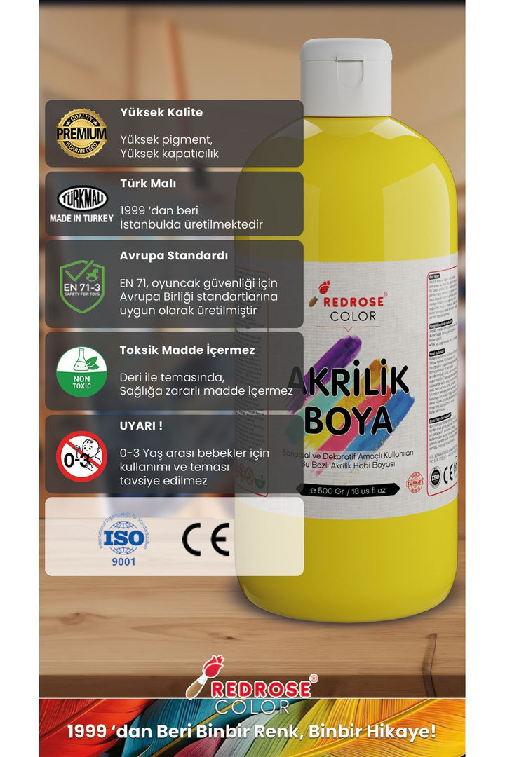 Tüm Renkler Akrilik Boya Seti, 12'li Set 12x500gr Dekoratif Hobi Amaçlı Sanatsal Canlı Renkler - Indirimsepeti