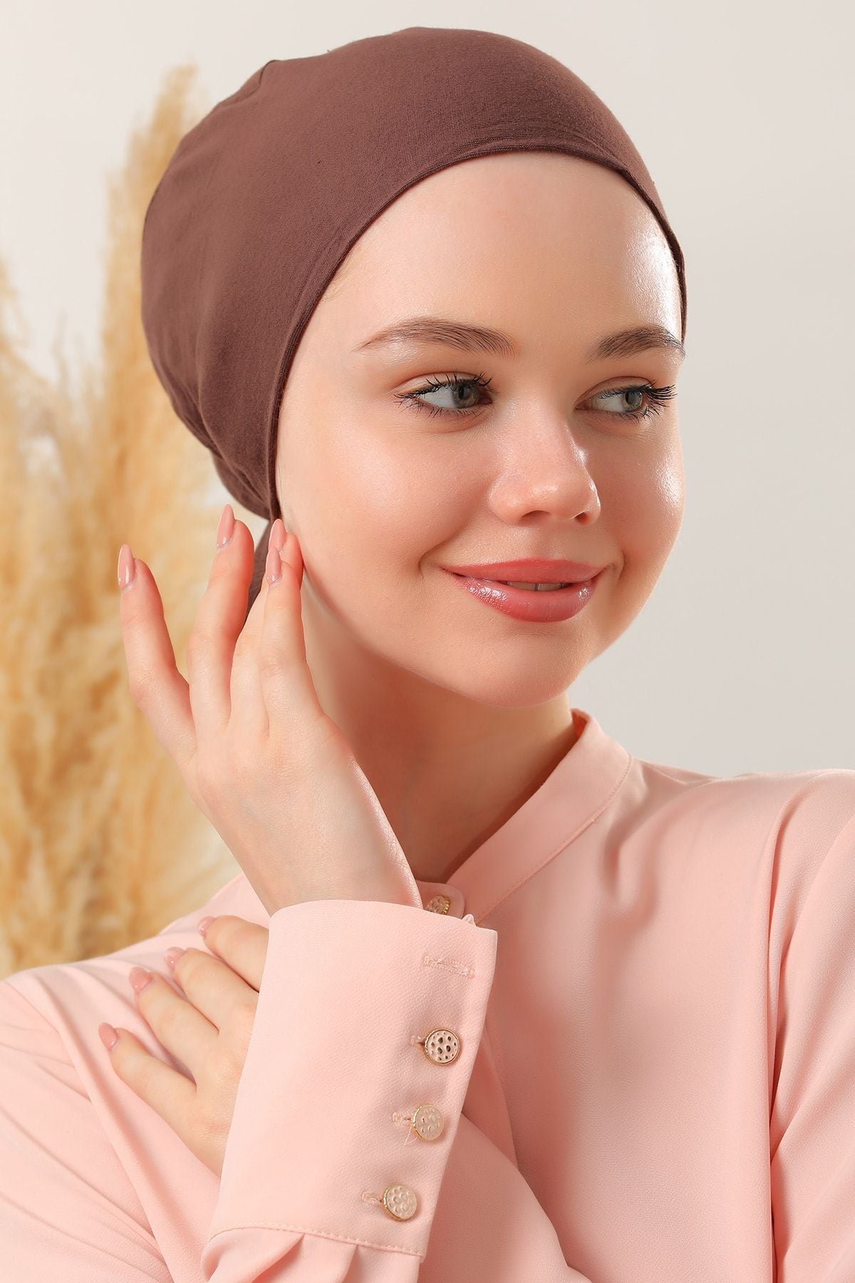 Dikişsiz Penye Bağlamalı Bone Kahverengi - Indirimsepeti