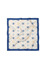 Nazar Gözlü Saten Bandana 50x50 cm – Güneş, Ay ve Yıldız Desenli Şık Tasarım