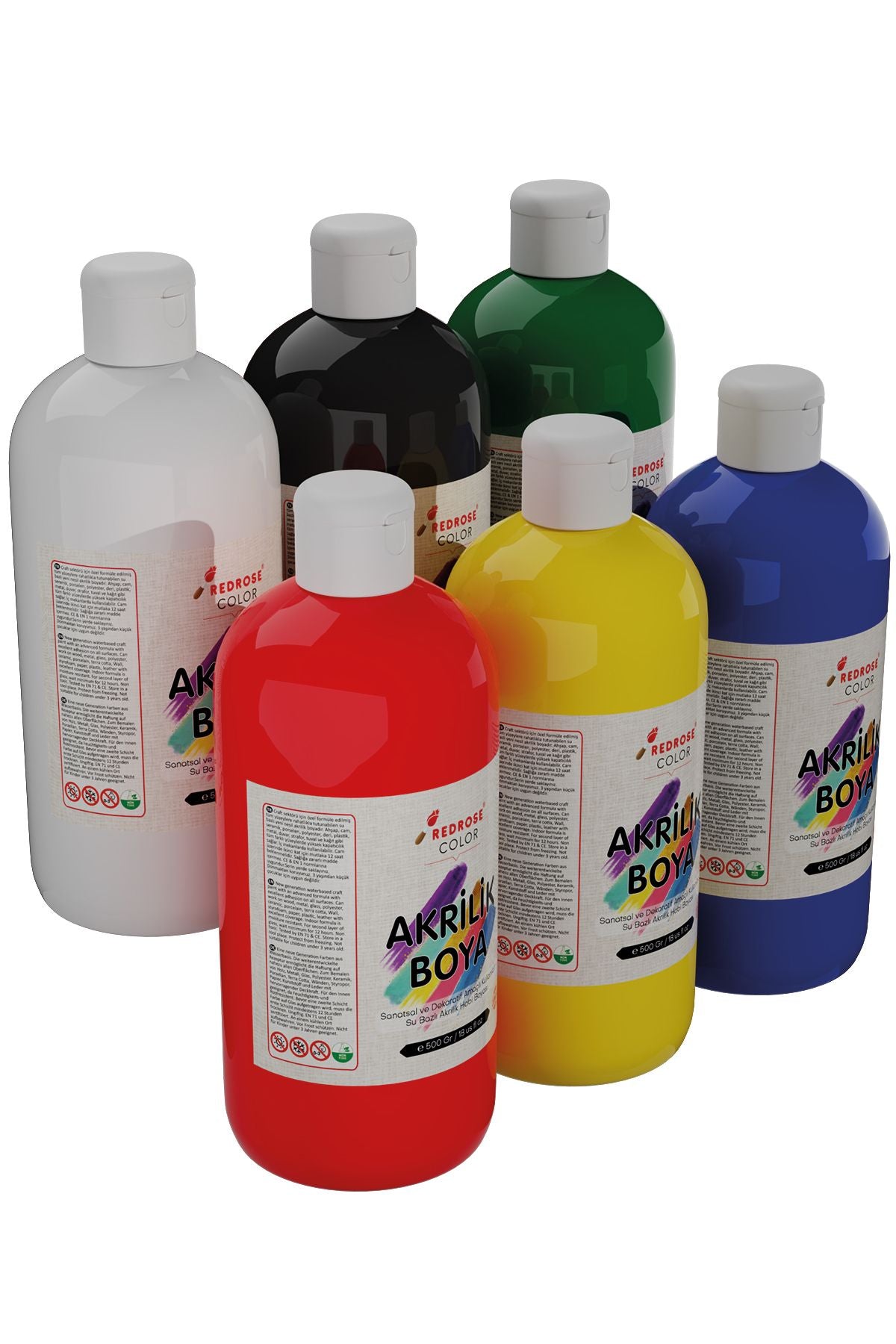 Tüm Renkler Akrilik Boya Seti, 12'li Set 12x500gr Dekoratif Hobi Amaçlı Sanatsal Canlı Renkler - Indirimsepeti