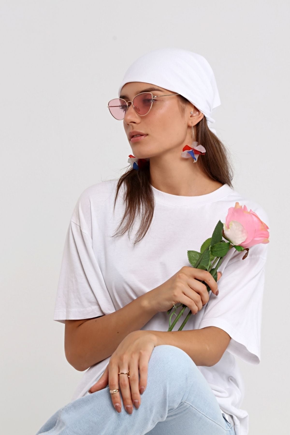 Beyaz Bandana %100 Pamuklu kumaştan Bandana Desensiz  Saç Aksesuar - Indirimsepeti