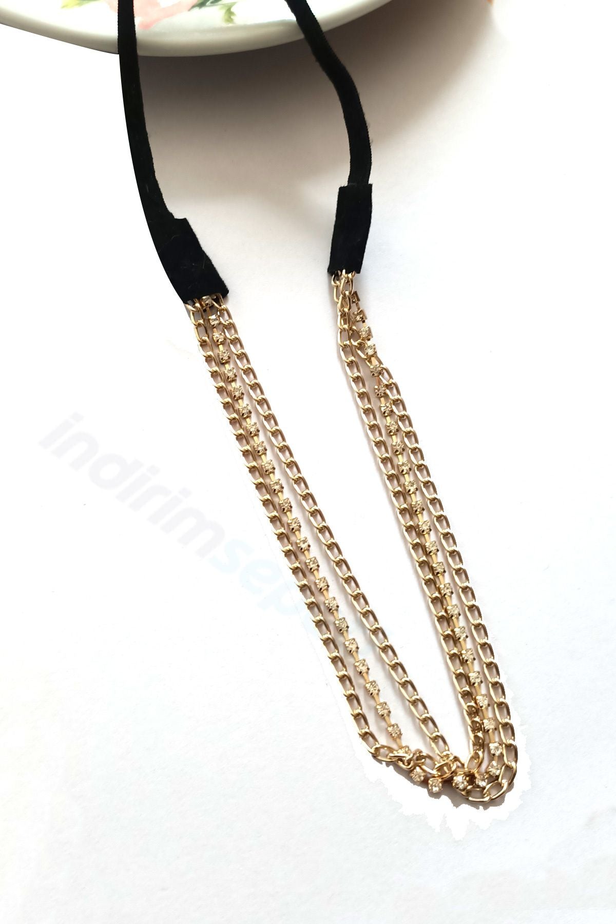 Saç Zinciri Lastikli 3 Sıralı İnci Taşlı Kafa Bandı Gezi Günlük Saç Aksesuar Alın Zinciri - Indirimsepeti