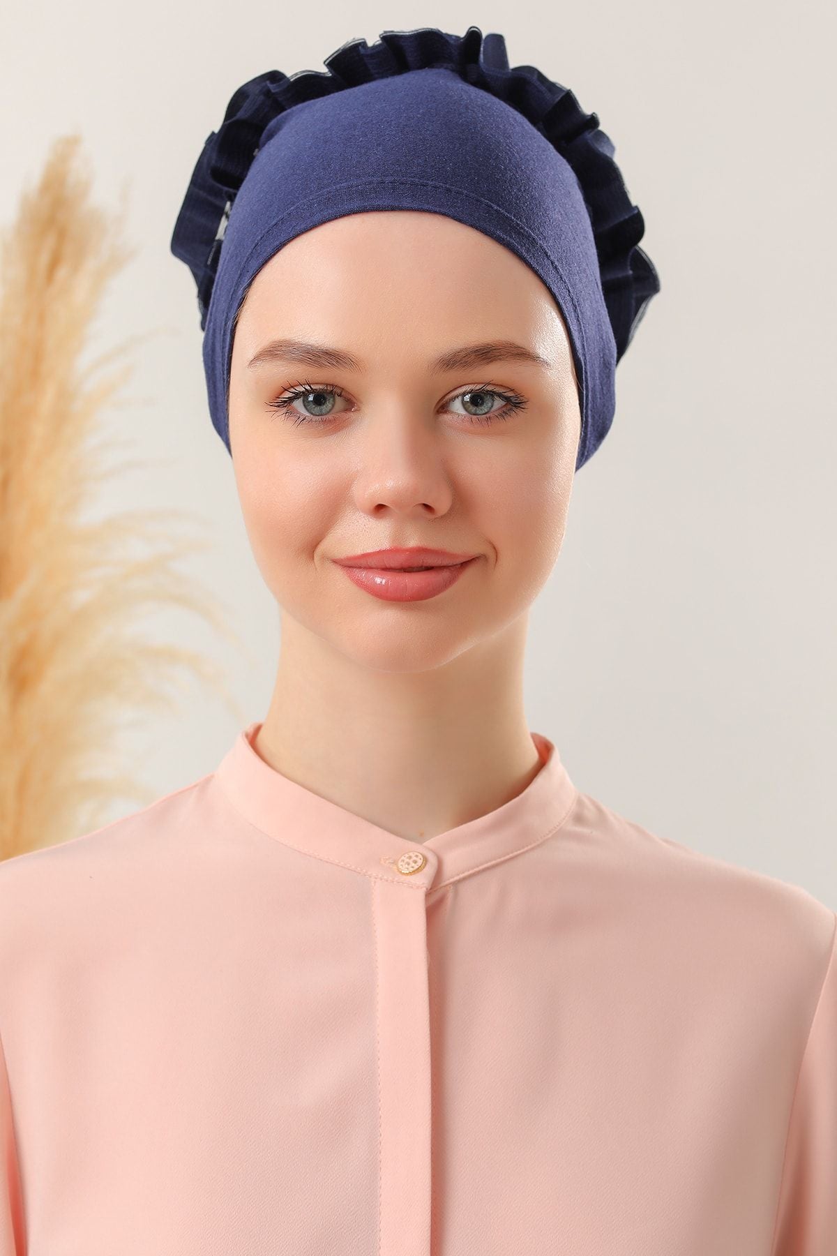 Tesettür Fırfırlı Bone Lacivert - Indirimsepeti