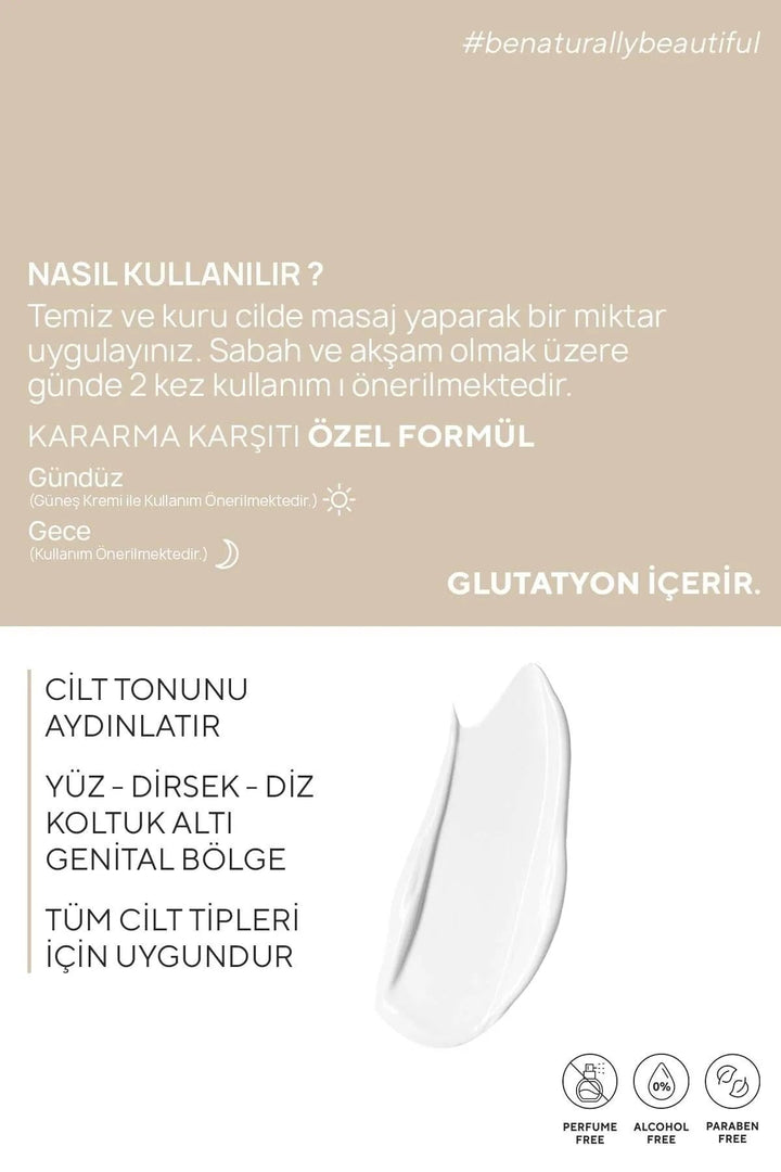 Cilt Beyazlatıcı Aydınlatıcı Glutatyonlu Leke Karşıtı Krem Kolajen, Niacinamide & Kojik Asitli 50 ml
