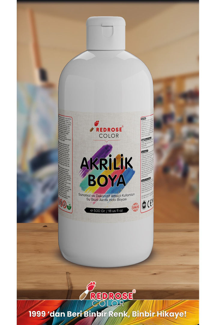 Beyaz Akrilik Boya 500 gr Sanatsal, Dekoratif, Hobi Amaçlı, Canlı Renkler - Indirimsepeti