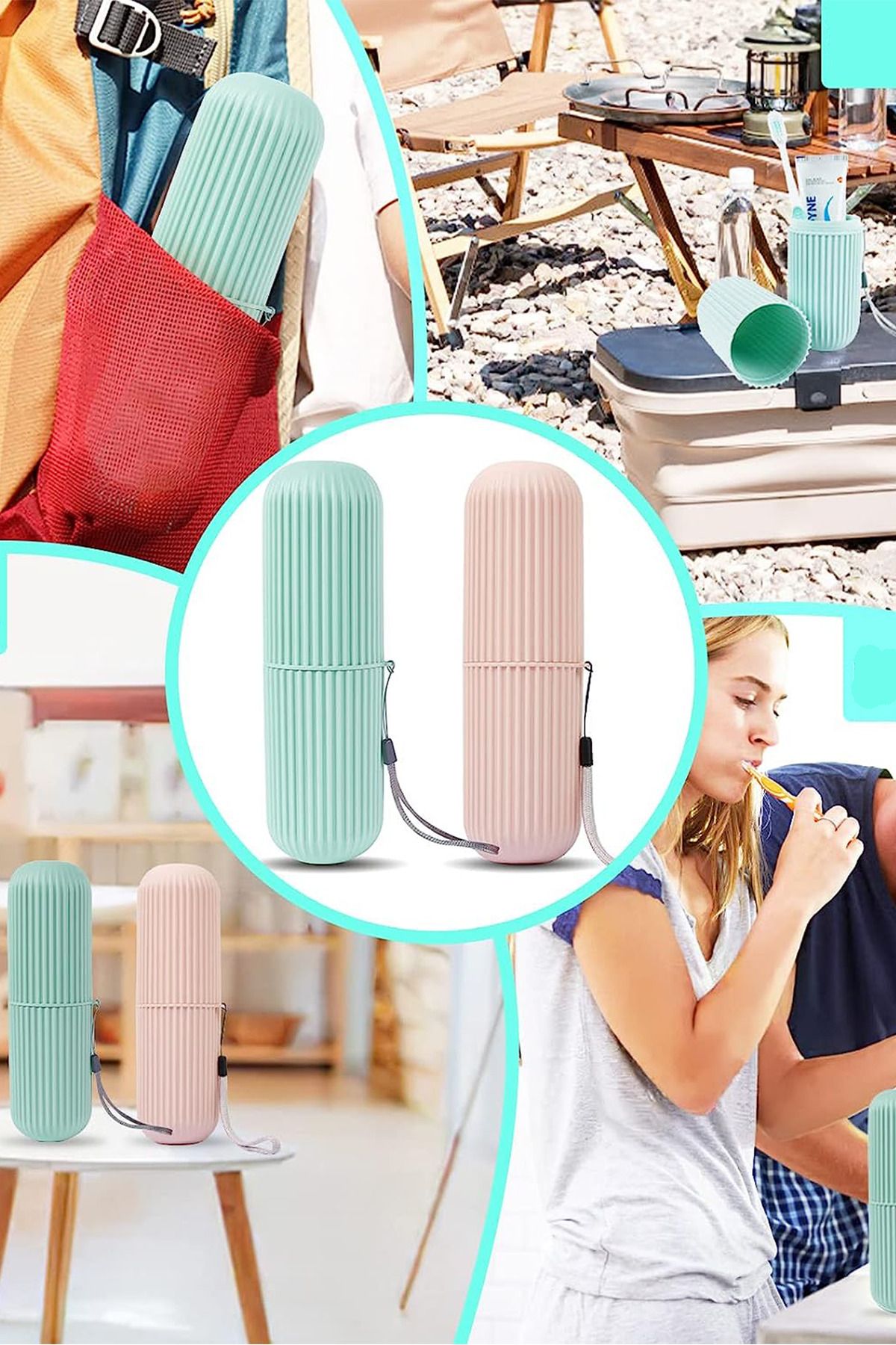 Çok Amaçlı Seyahat Tipi Diş Fırçası Kabı Makyaj Malzemesi Saklama Kutusu 2 Adet - Indirimsepeti