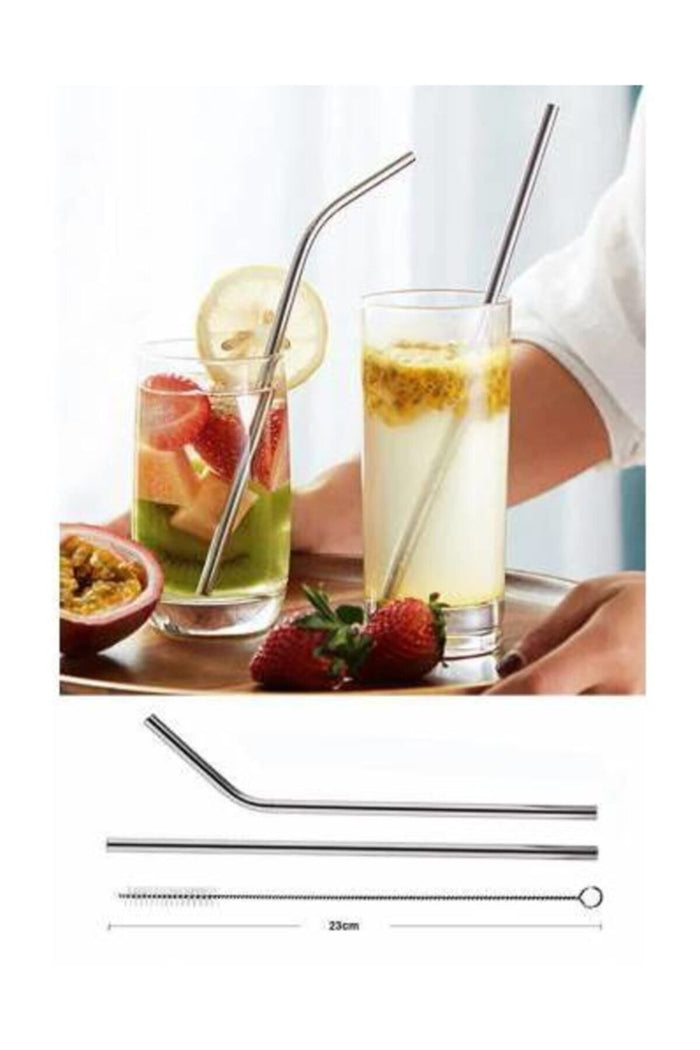 Paslanmaz Çelik Pipet Seti 4 Adet Çelik Pipet 4 Adet Çelik Pipet 2 Pipet Temizleme Fırçası - Indirimsepeti