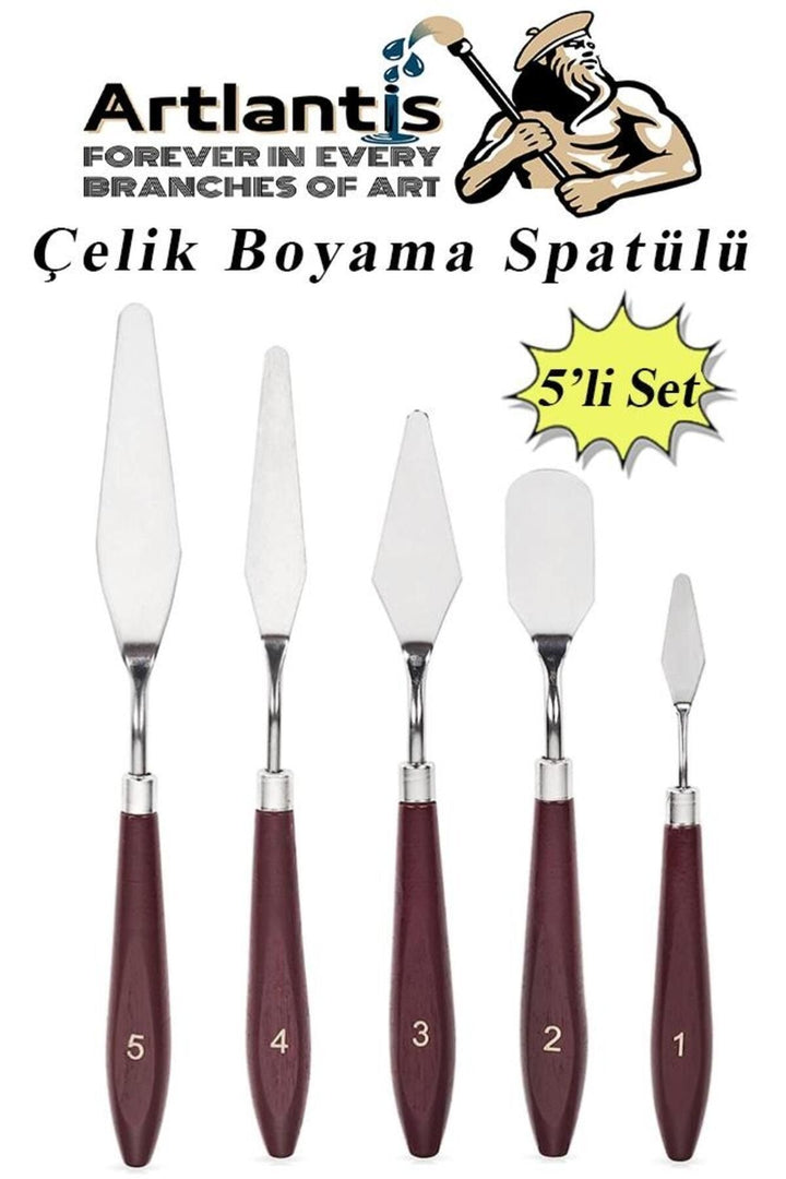 5 Li Metal Spatula Seti Spatul Akrilik Yağlı Boya Hobi Çalışmaları