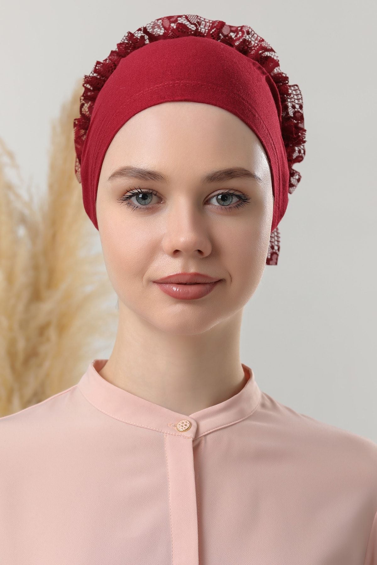 Kadın Tesettür Fırfırlı Penye Bone Haki Bordo - Indirimsepeti