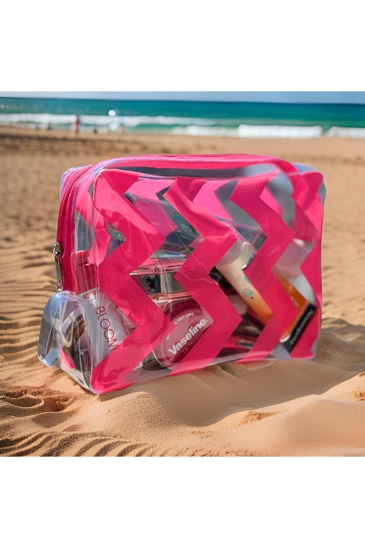 Kadın Şeffaf Seyahat Makyaj Çantası Şeffaf Su Geçirmez Makyaj Çantası-22x17x6 Cm - Indirimsepeti