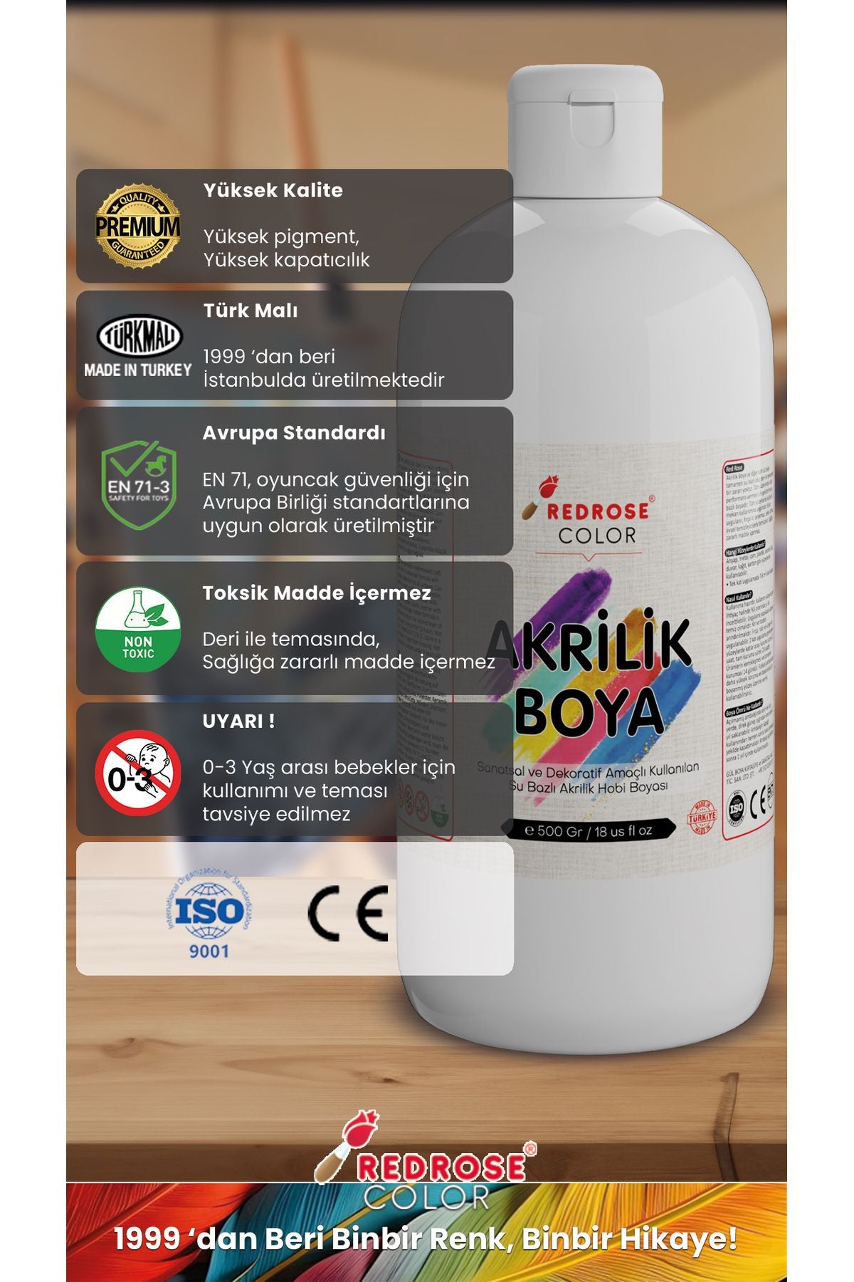 Beyaz Akrilik Boya 500 gr Sanatsal, Dekoratif, Hobi Amaçlı, Canlı Renkler - indirimsepeti