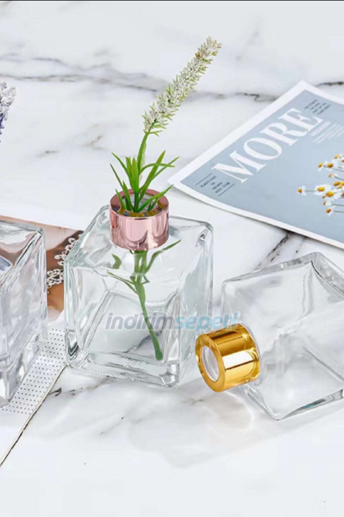 Kare Cam Aromaterapi Parfüm Difüzör Şişe 50 cc Boş Şişe, Bambu 6 Çubuklu Oturma Odası, Yatak Odası, Banyo Dekoru - Indirimsepeti