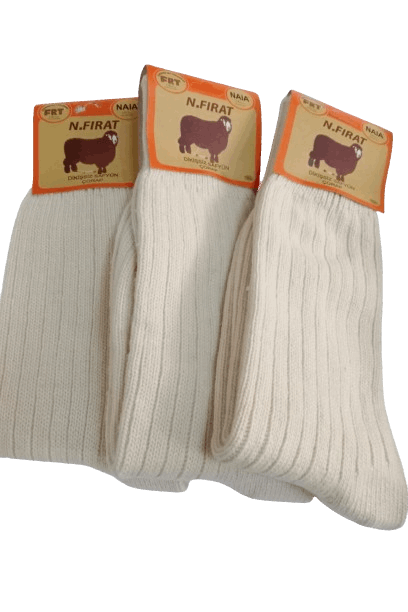 Erkek Yün Boyasız Doğal Yün Renginde 3 Çift Kendinden Çizgili Kışlık Çorap - Indirimsepeti