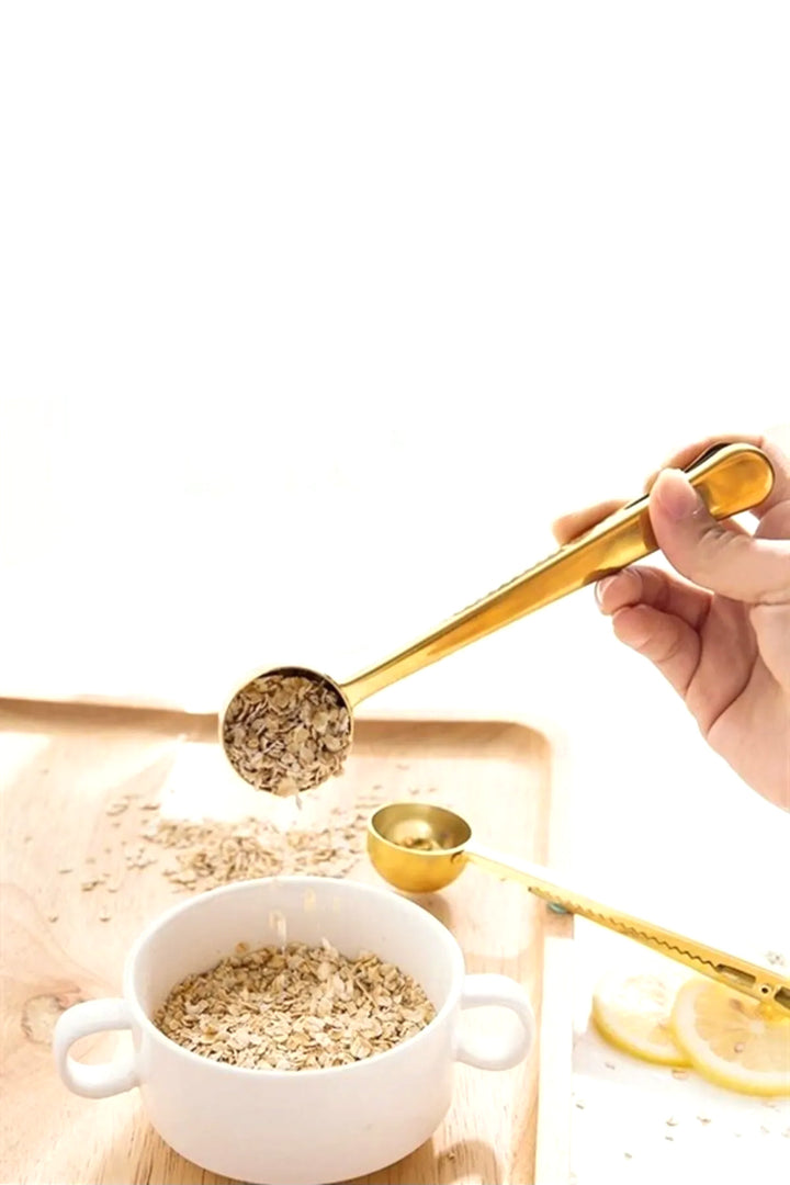 Mandallı Kahve Ölçü Kaşığı Gold Çok Fonksiyonlu Paslanmaz Çelik Kaşık - Indirimsepeti