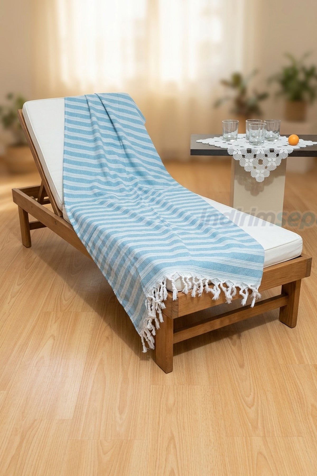 Turkuaz Çizgili Pamuklu Peştemal 94x174 cm | Doğal Saçaklı Plaj, Havuz, Spa, Sauna ve Seyahat Havlusu