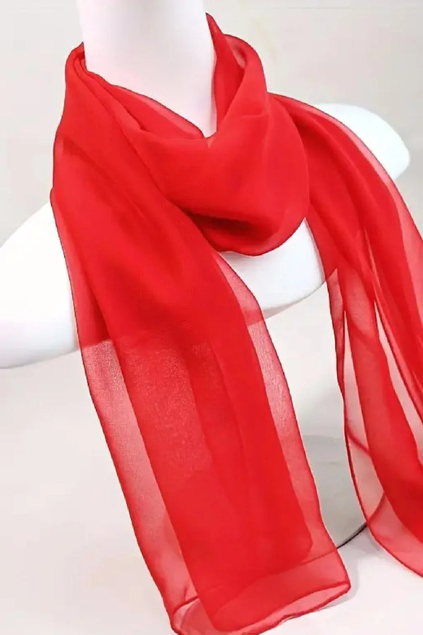 Kırmızı Şifon Pürüzsüz Fular Zarif Stil Profesyonel Dekoratif Özel Dikim 22 x 124 cm - Indirimsepeti