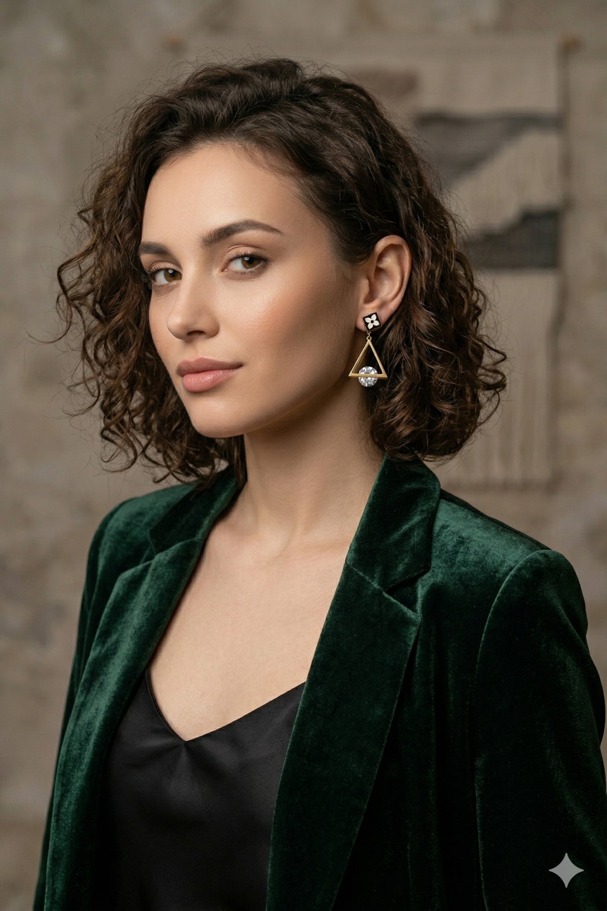 Çelik Üçgen ve Çiçek Desenli Küpe Zirkon Taşlı Şık, Dayanıklı ve Alerji Yapmayan Küpe Modelleri