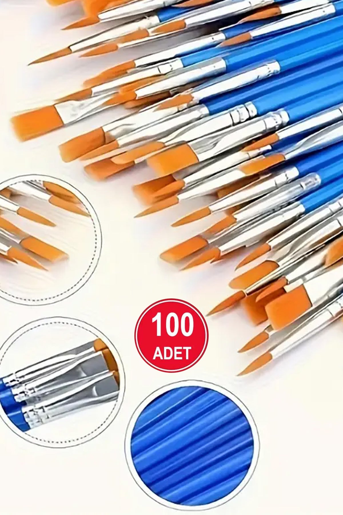 100’lü Akrilik Boya Fırçası Seti – 50 Düz, 50 Sivri Uçlu Naylon Kıllı, Yağlı Boya, Suluboya ve El İşi İçin Çok Amaçlı - Indirimsepeti